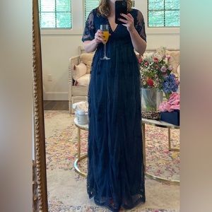 Navy floor length lace dress